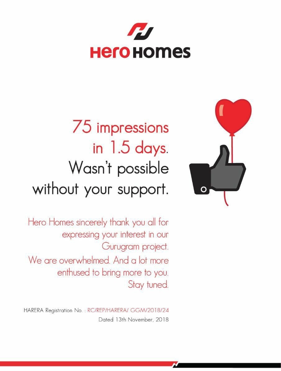 75 impressions in 36 hours at Hero Homes on Dwarka Expressway, gurugram Update
